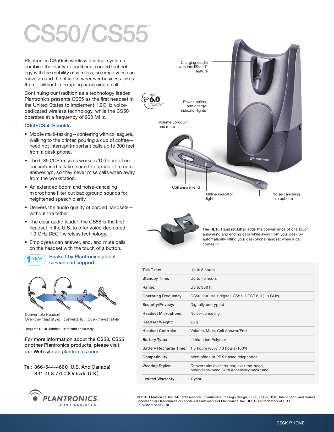 Download free pdf for Plantronics CS50 Headset manual
