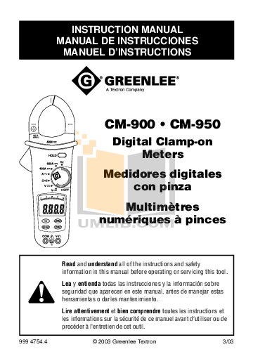 Download free pdf for Greenlee CM-950 Digital Meters Other manual