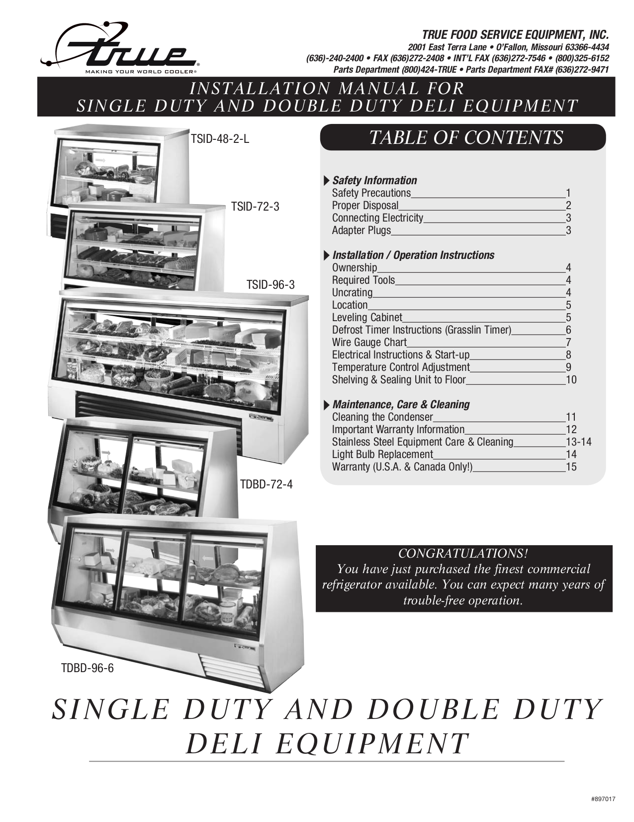 pdf for True Refrigerator TSID-96-6 manual
