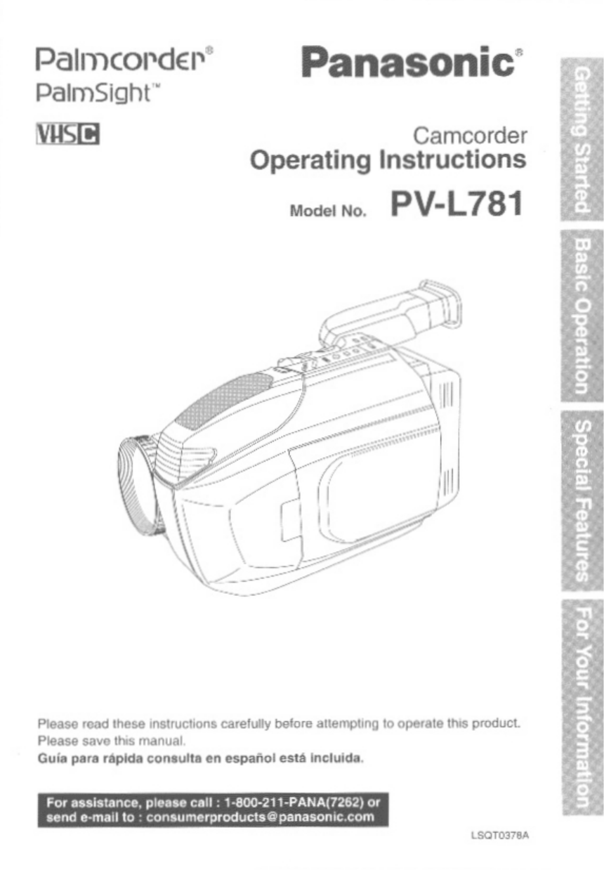 Download free pdf for Panasonic Palmcorder PVL781 Camcorders manual