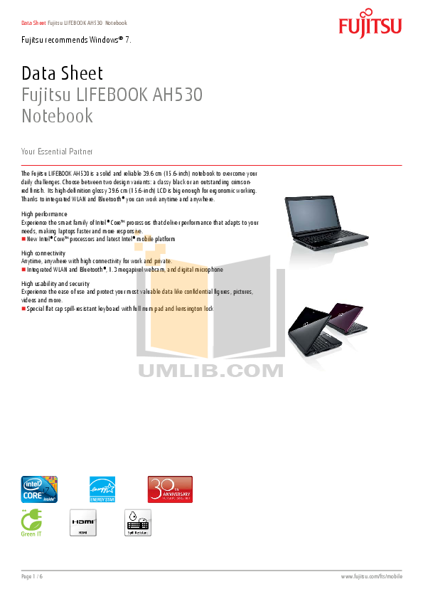 Download free pdf for Fujitsu Lifebook AH530 Laptop manual
