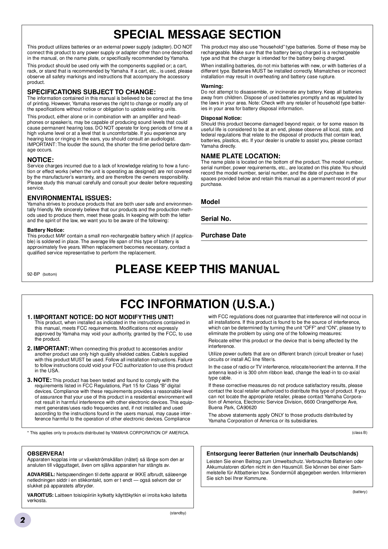 PDF manual for Yamaha Music Keyboard PSR-260