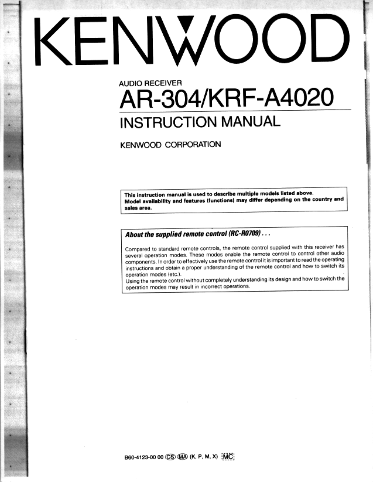 Download free pdf for Kenwood KRF-A4020 Receiver manual