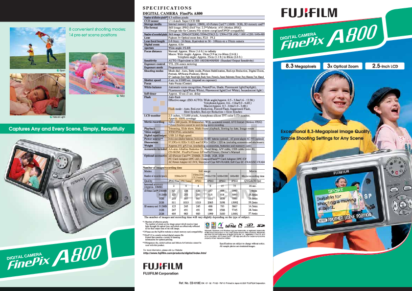 Download free pdf for FujiFilm Finepix A800 Digital Camera manual
