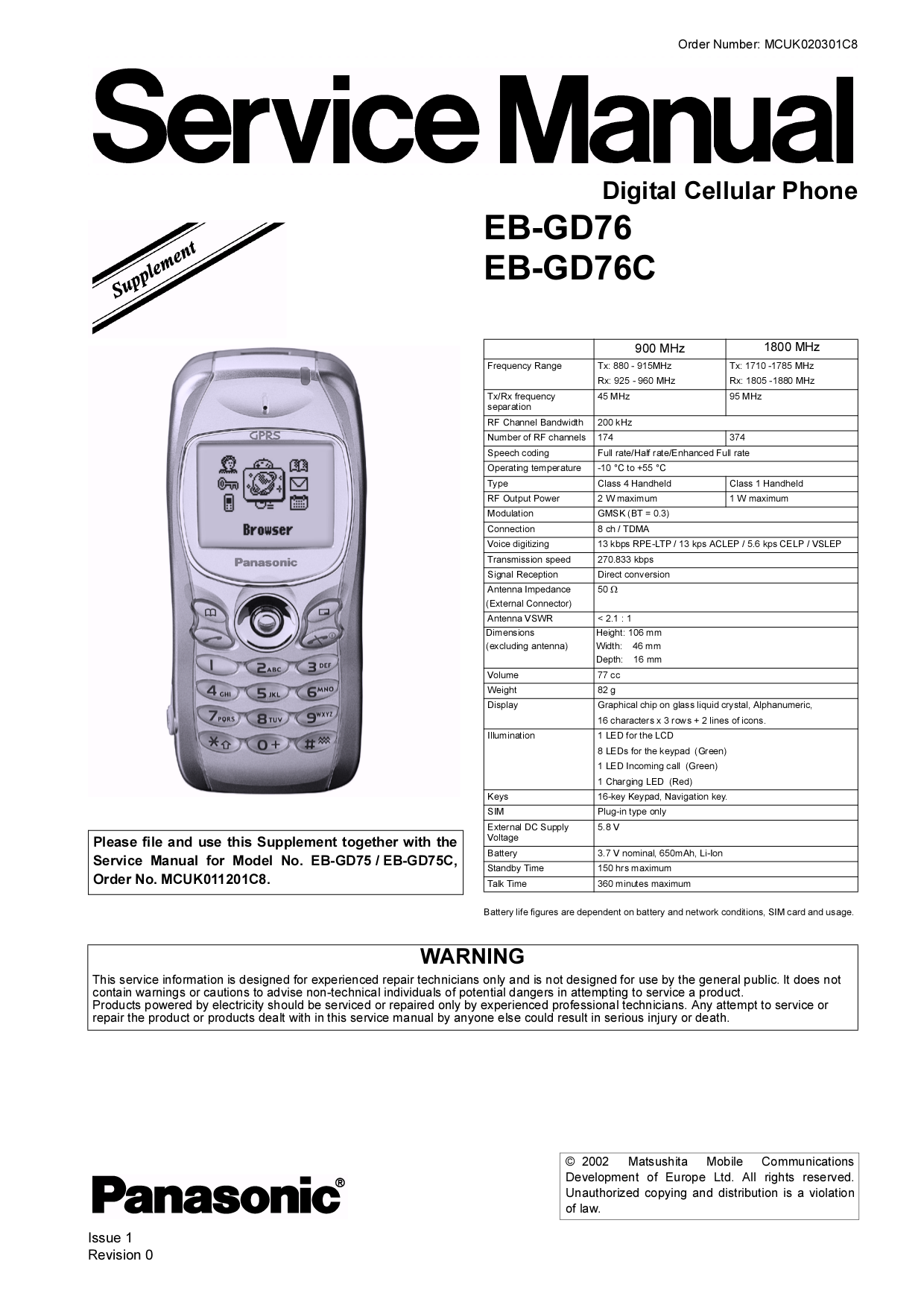 PDF manual for Panasonic Cell Phone EB-GD92