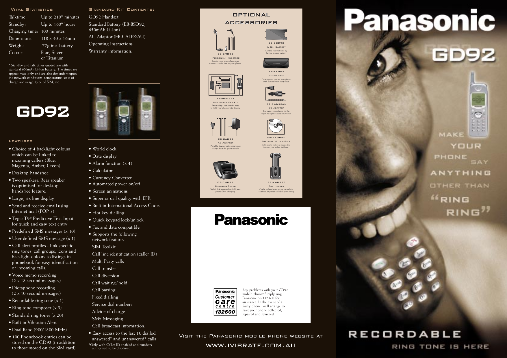 Download free pdf for Panasonic EBGD92 Cell Phone manual