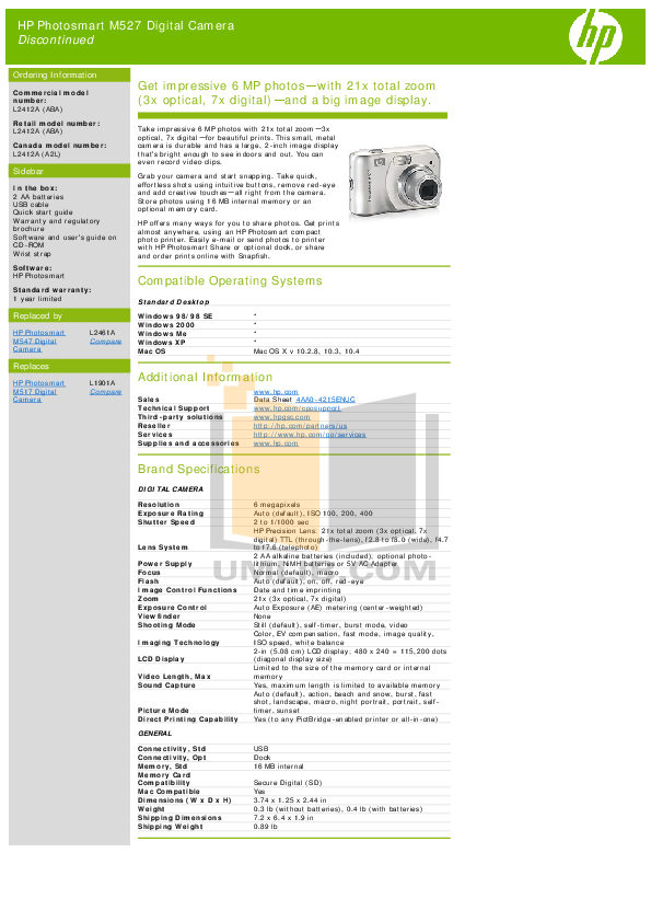 pdf for HP Digital Camera Photosmart M527 manual