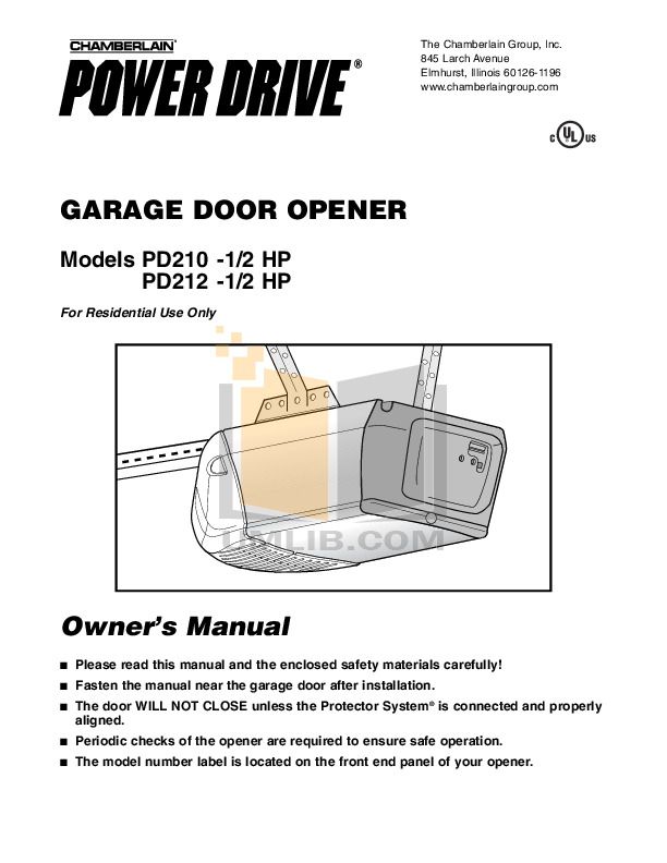 PDF manual for Chamberlain Other Power Drive PD212 Garage Door Openers