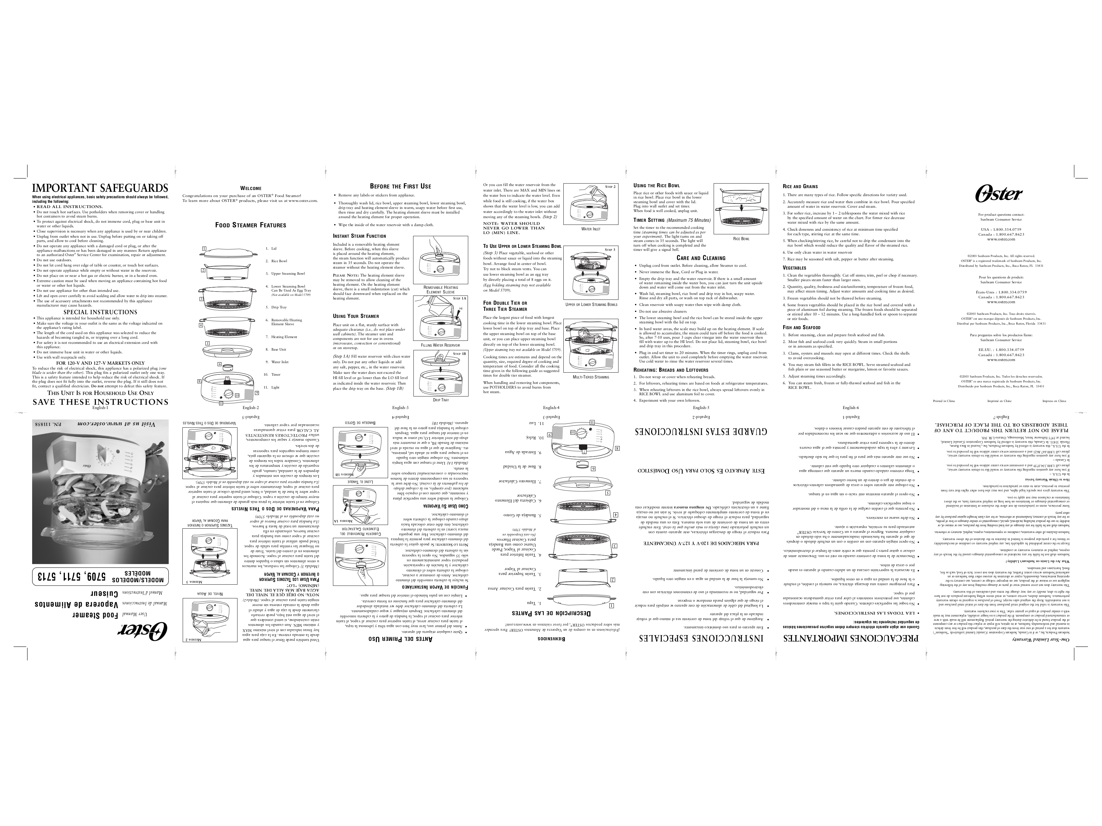 PDF manual for Oster Other 5709 food steamer