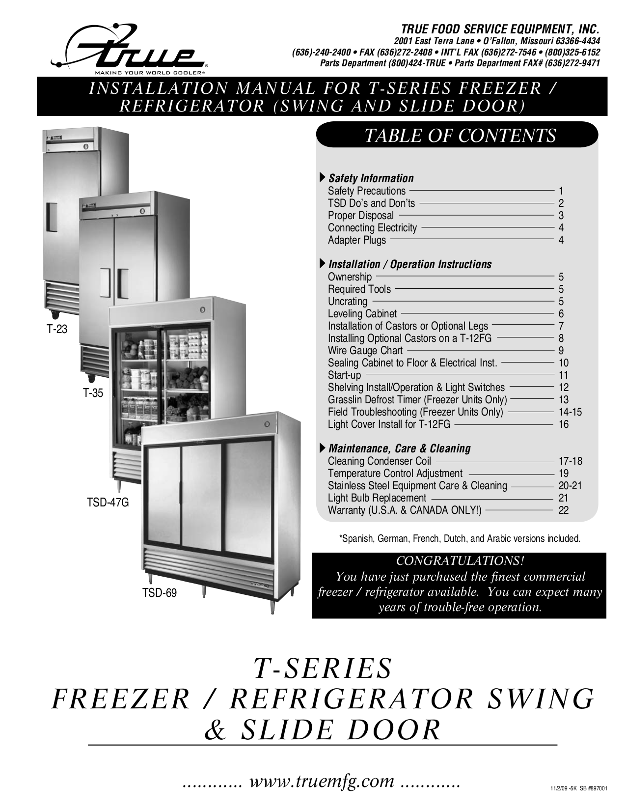 pdf for True Refrigerator T-49 manual