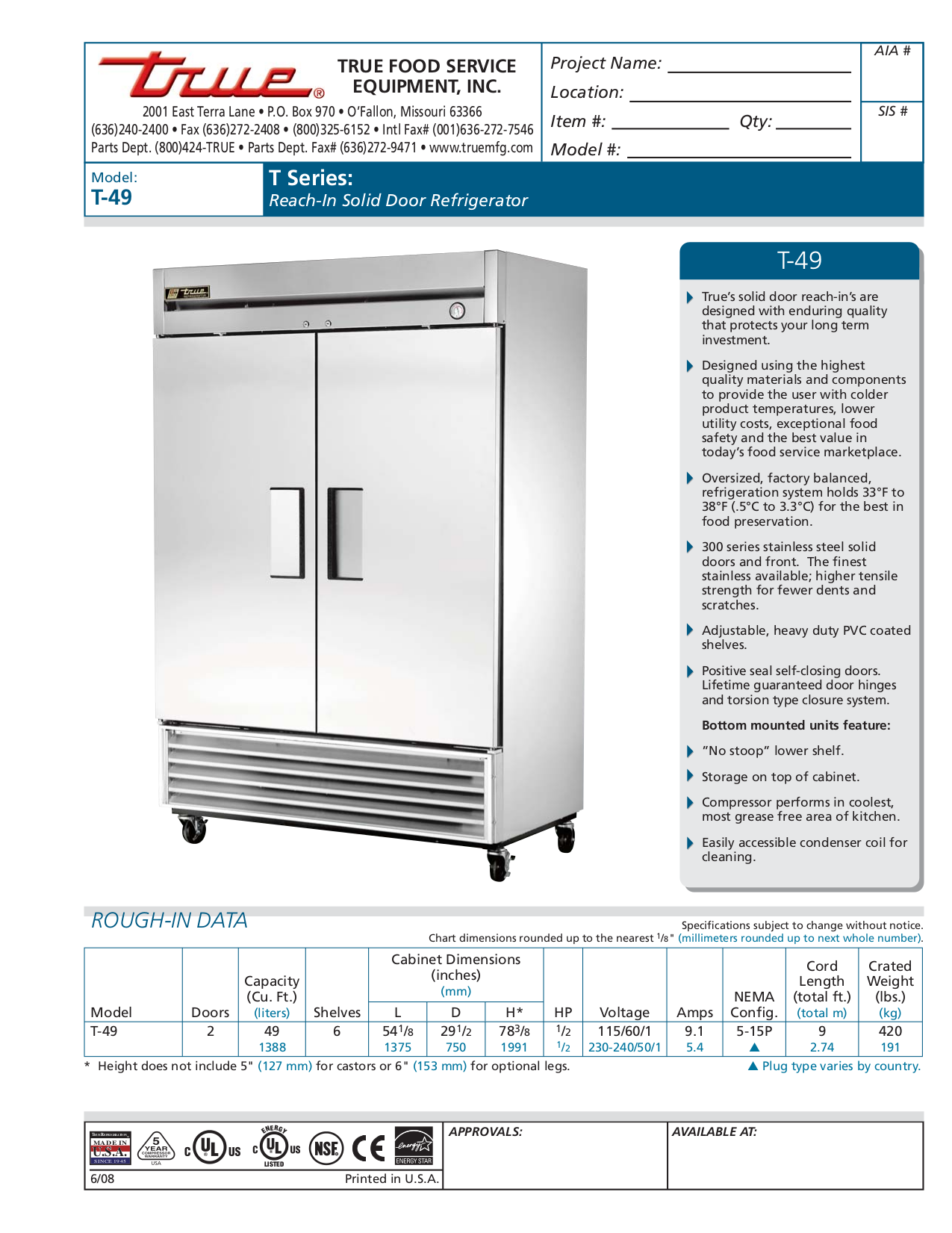 pdf for True Refrigerator T-49 manual
