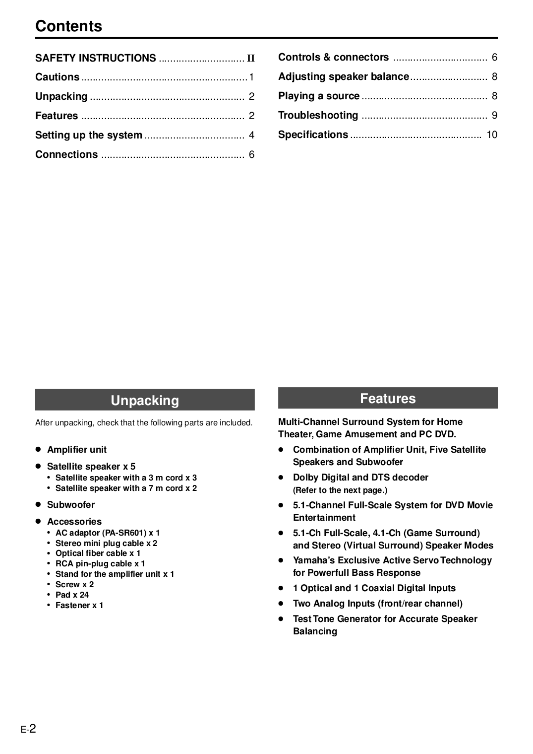 PDF manual for Yamaha Speaker System TSS1