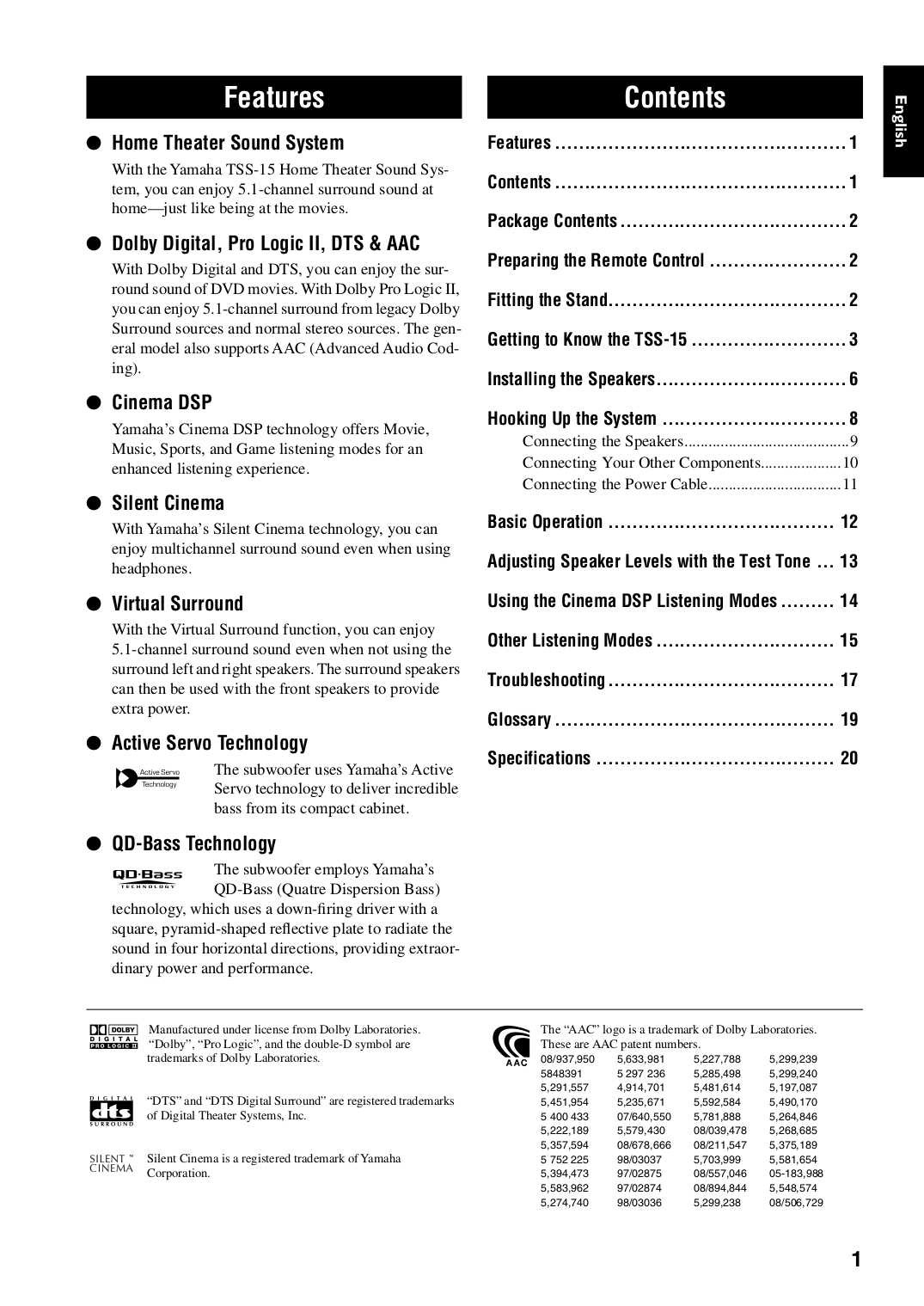 PDF manual for Yamaha Speaker System TSS1