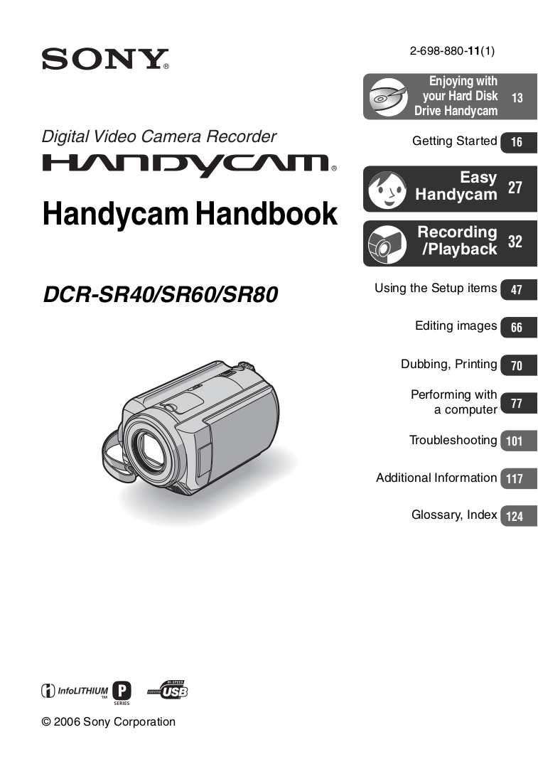 PDF manual for Sony Camcorders Handycam DCRSR80