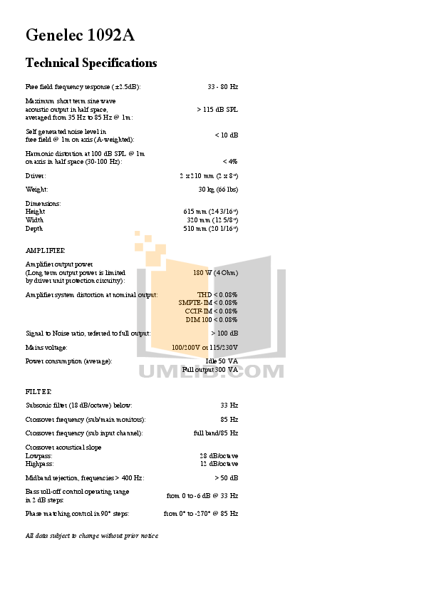 Download free pdf for Genelec 1092A Subwoofer manual