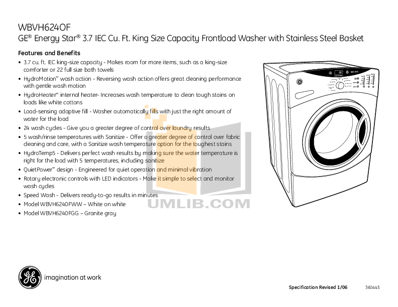 PDF manual for GE Washer WBVH6240FWW