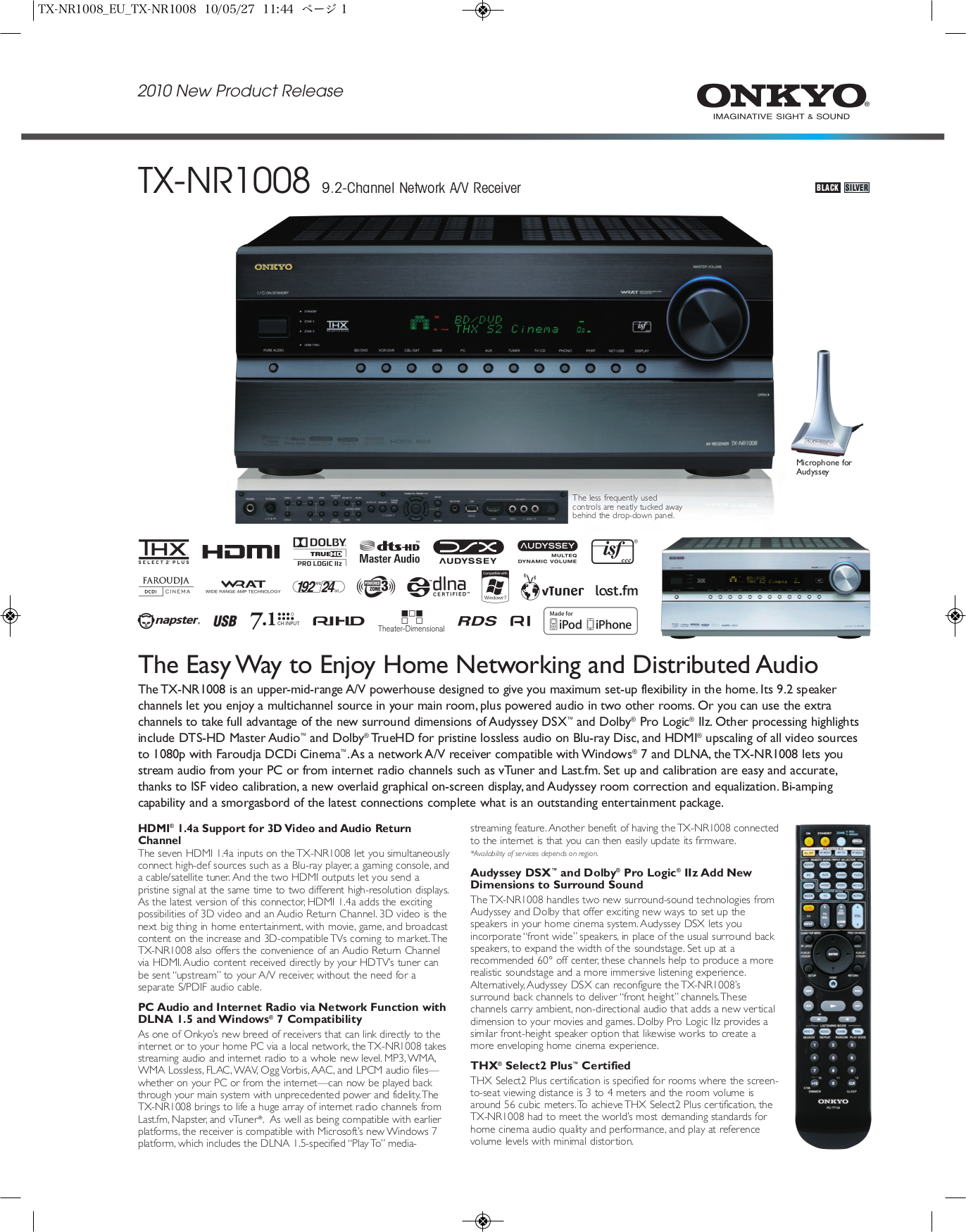 Download free pdf for Onkyo TX-NR1008 Receiver manual