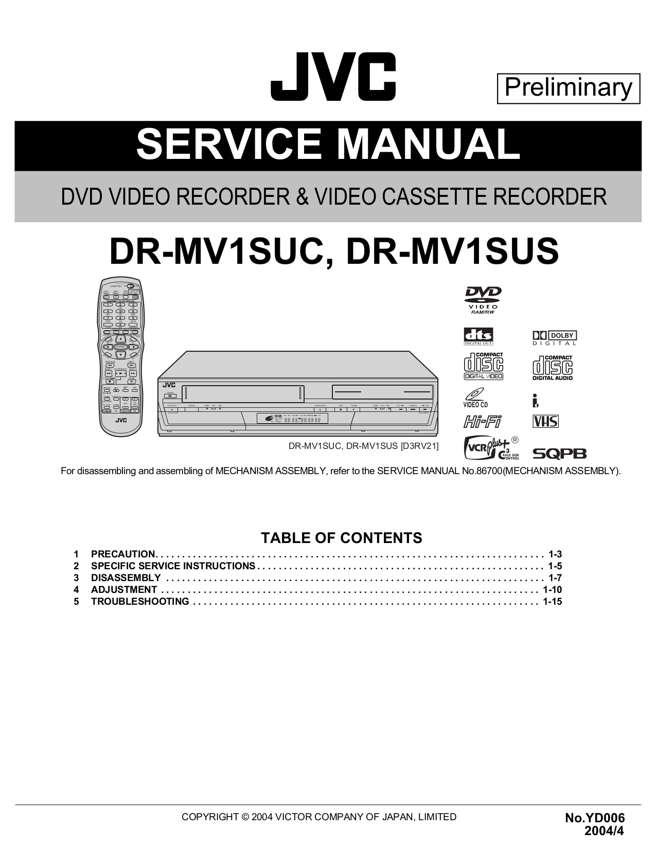 Download free pdf for JVC DRMV1 DVD Players manual