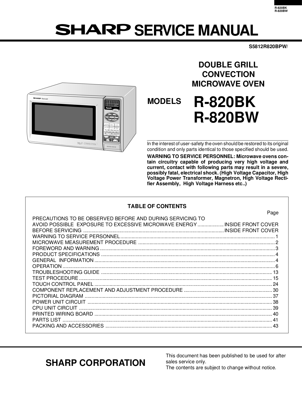 Download free pdf for Sharp R820B Microwave manual
