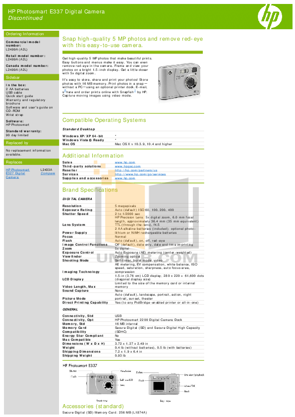 pdf for HP Digital Camera Photosmart E337 manual