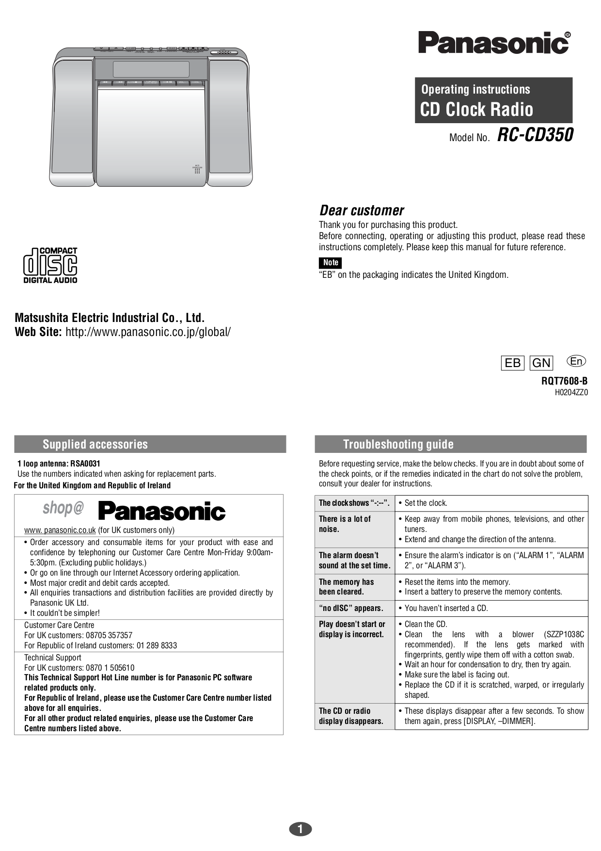 Download free pdf for Panasonic RCCD350 Clock Radio manual