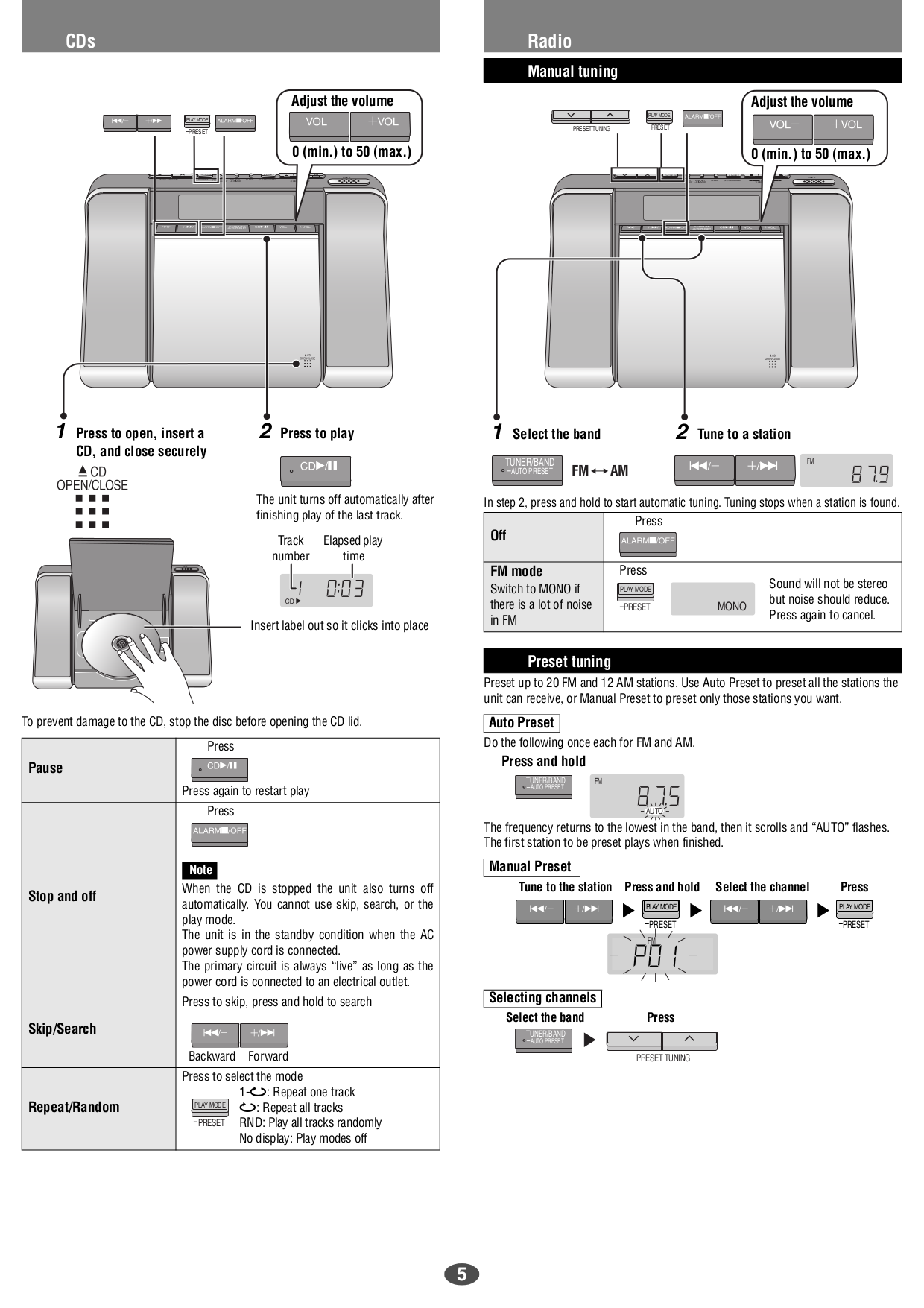 PDF manual for Panasonic Clock Radio RCCD350