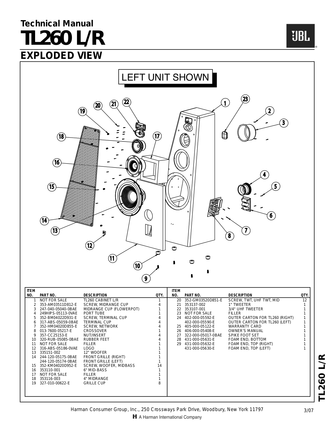 PDF manual for JBL Speaker TL260