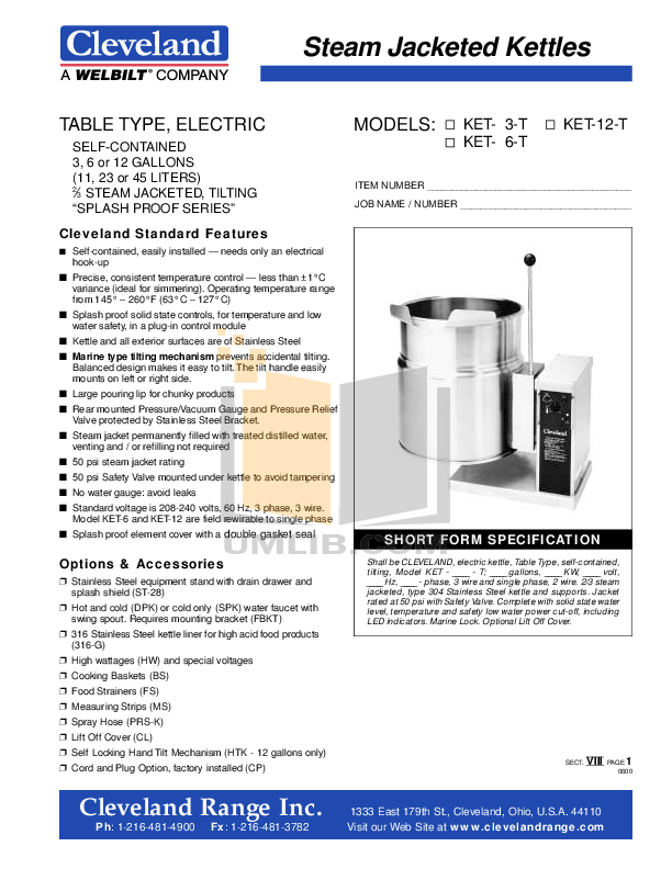 Download free pdf for Cleveland KET6T Kettles Other manual