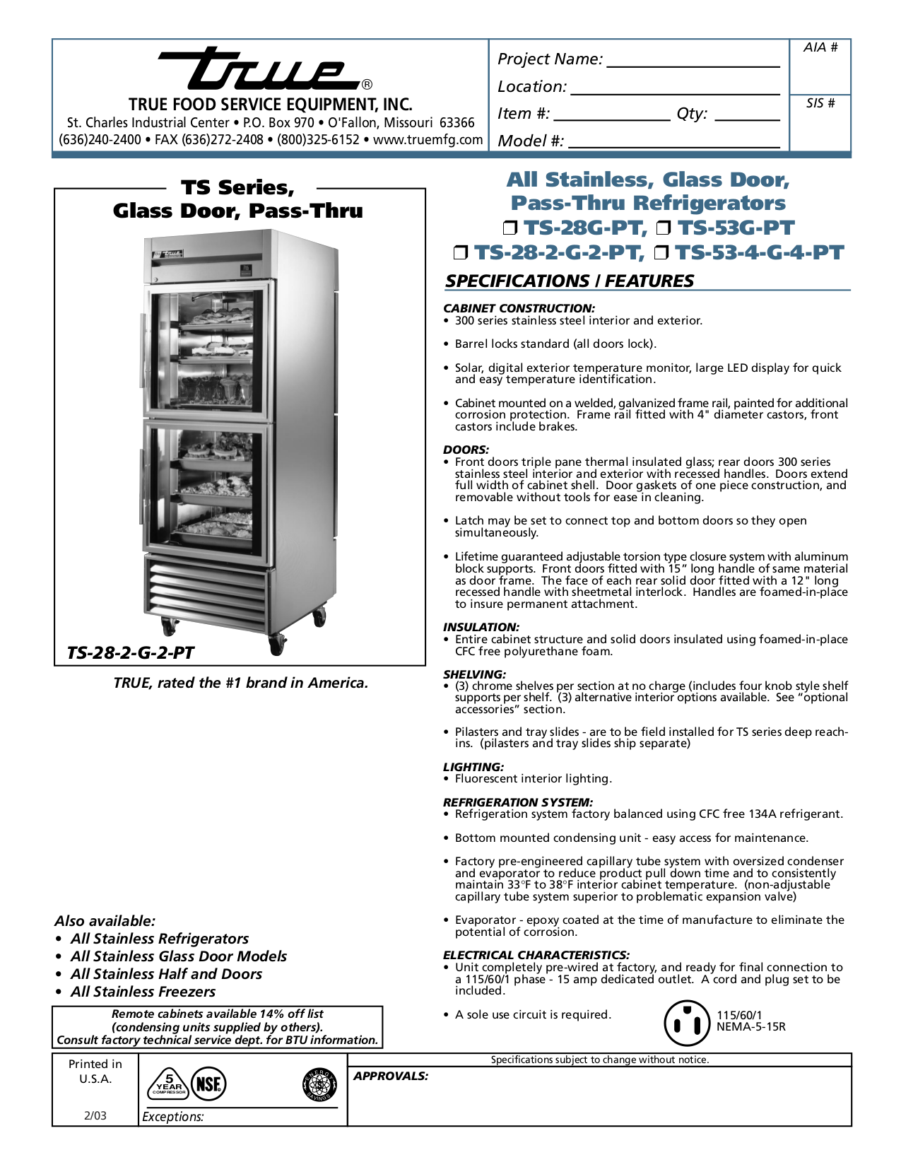 Download free pdf for True TS-28G-PT Refrigerator manual