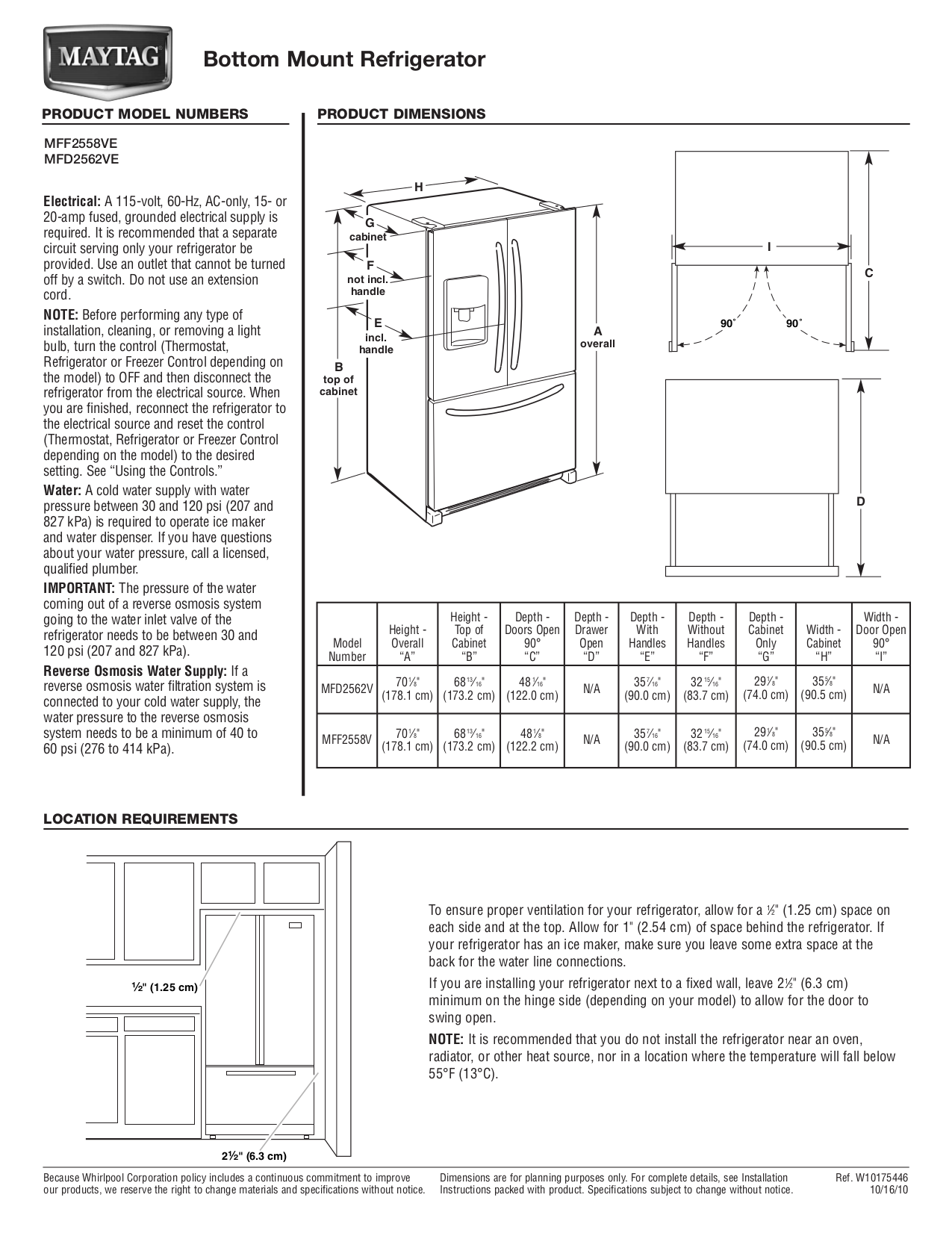 Download free pdf for Maytag MFD2562VEM Refrigerator manual