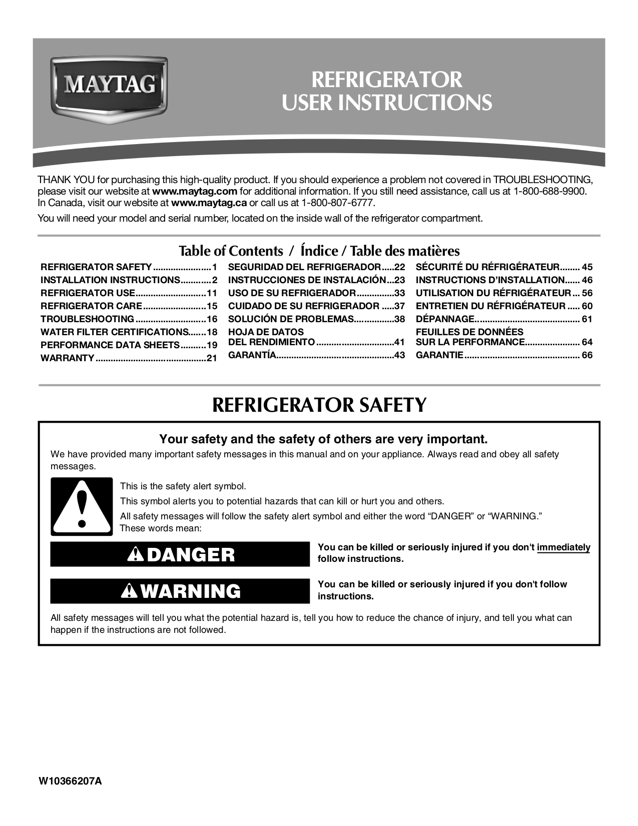 Download free pdf for Maytag MFD2562VEM Refrigerator manual