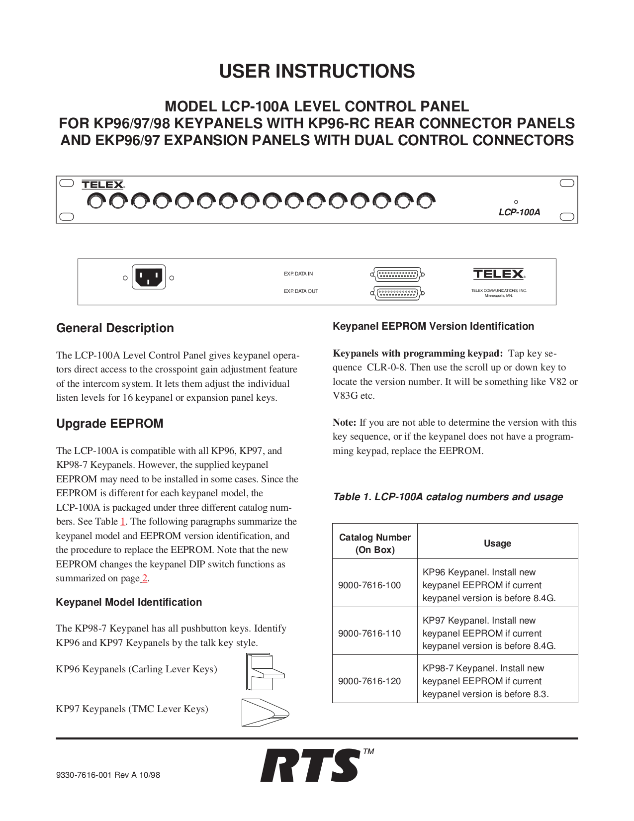 Telex Other EKP96 IntercomSystem pdf page preview