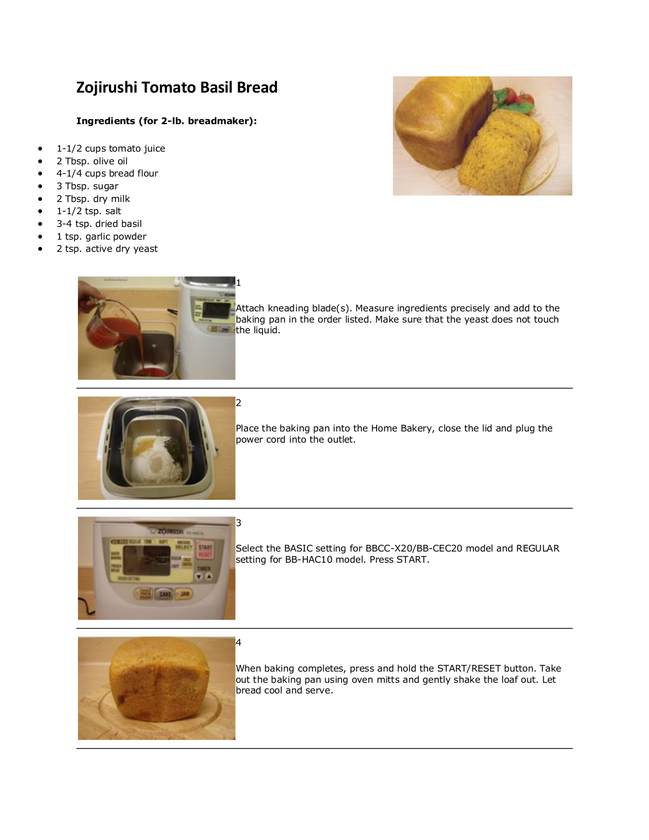 Download free pdf for Zojirushi BBCC-X20 Bread Maker manual