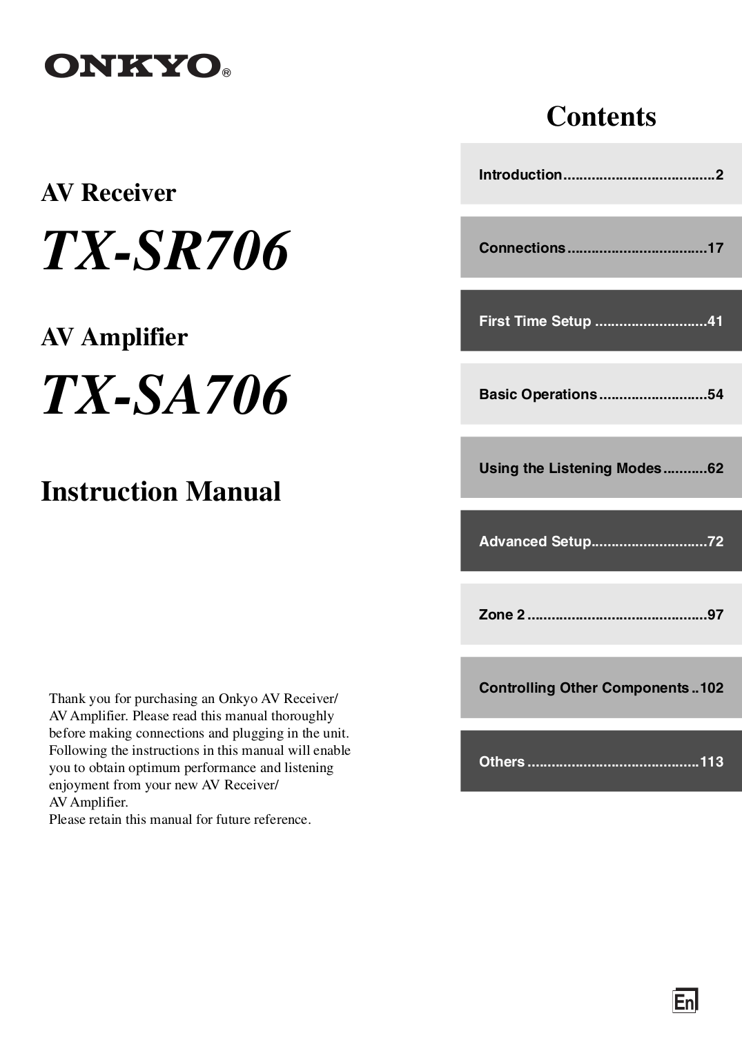 Download free pdf for Onkyo TX-SR706 Receiver manual