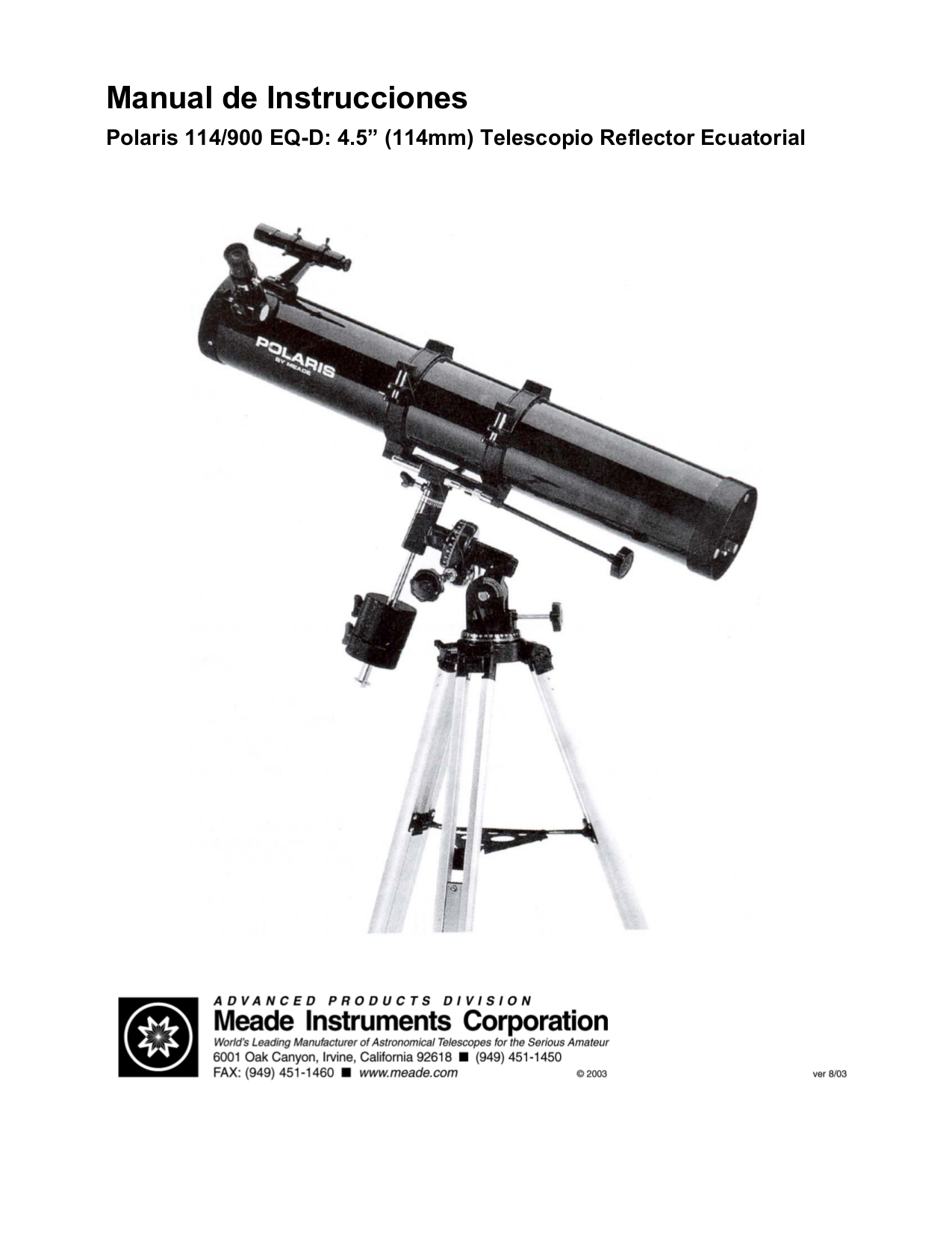 PDF manual for Meade Telescope 114EQD