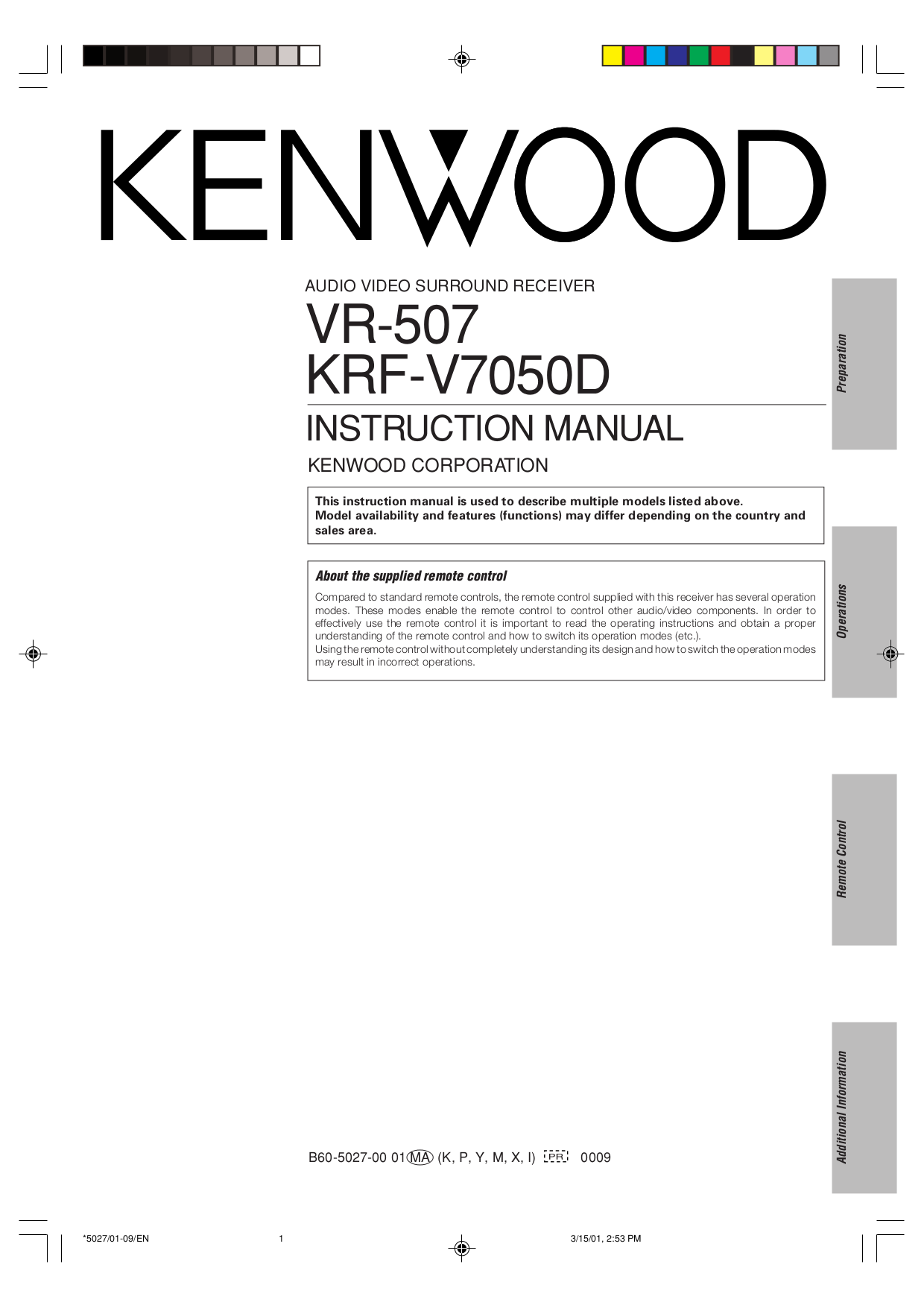 Download free pdf for Kenwood VR309 Receiver manual