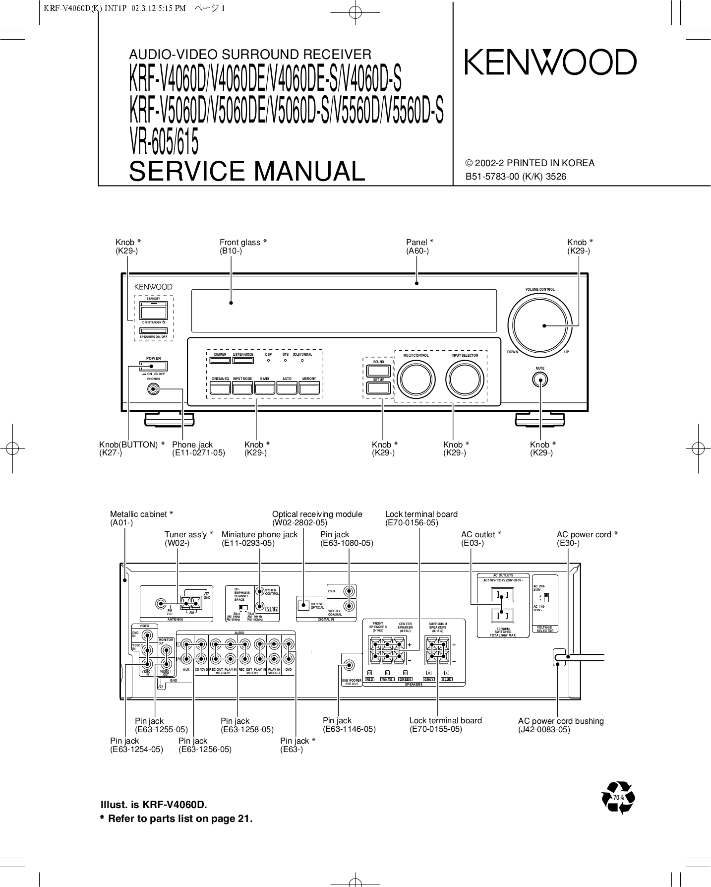 Download free pdf for Kenwood VR309 Receiver manual