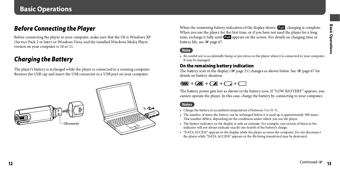 PDF manual for Sony MP3 Player Walkman NWZB105F