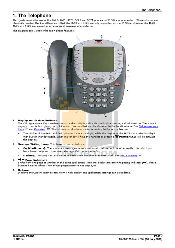 PDF manual for Avaya Telephone 4621SW