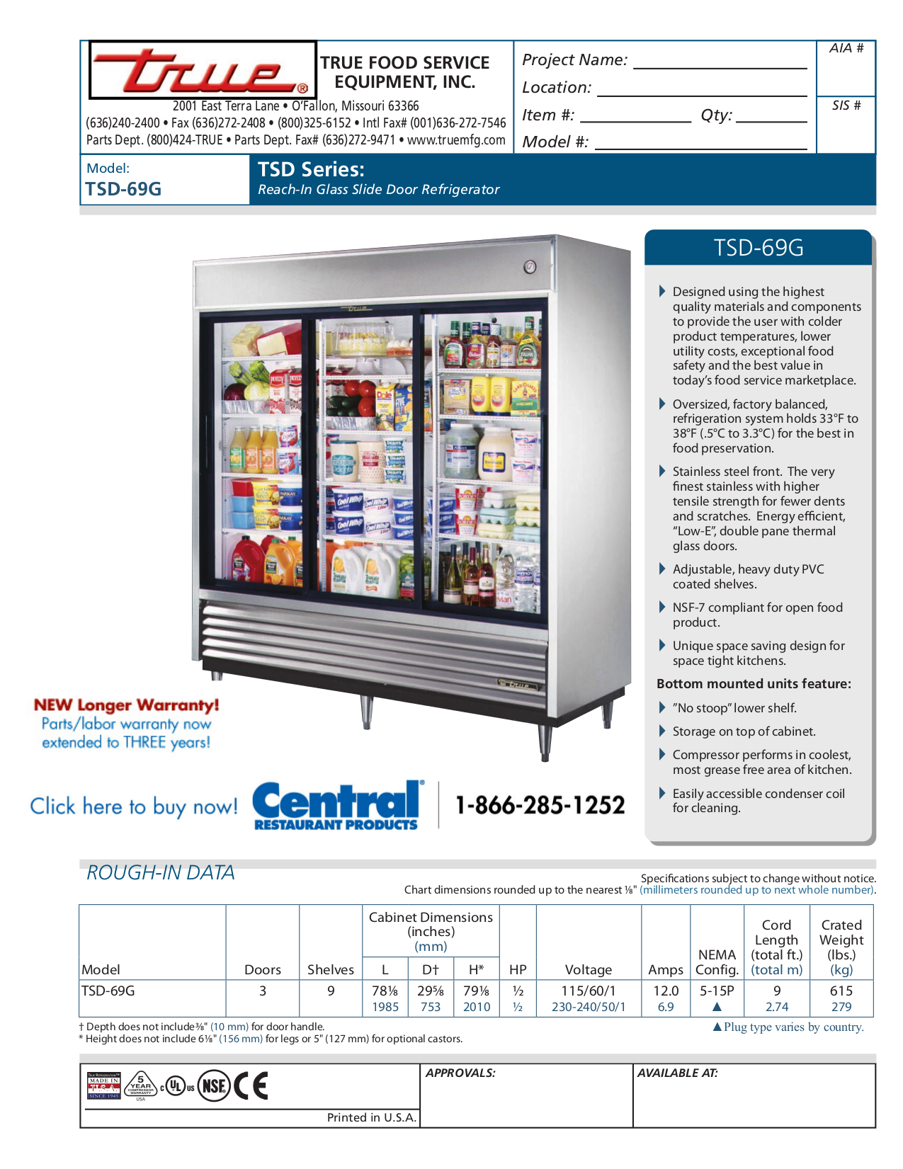pdf for True Refrigerator TSD-69G manual