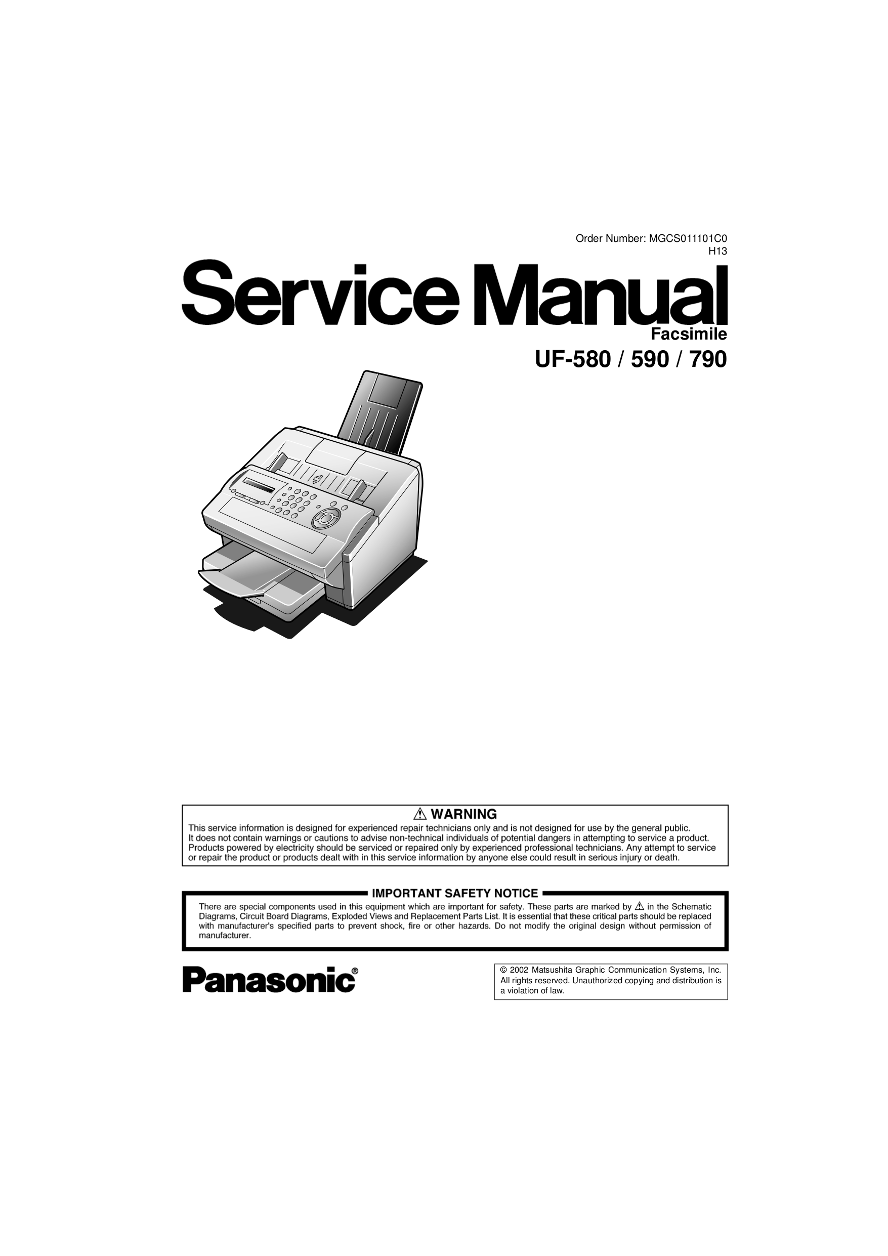 Download free pdf for Panasonic UF590 Fax Machine manual