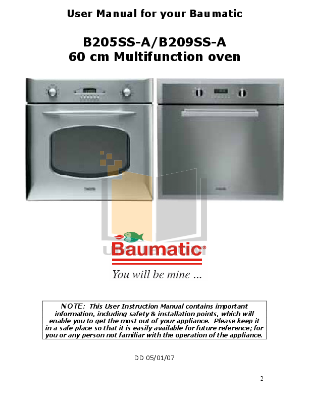 PDF manual for Baumatic Oven B205