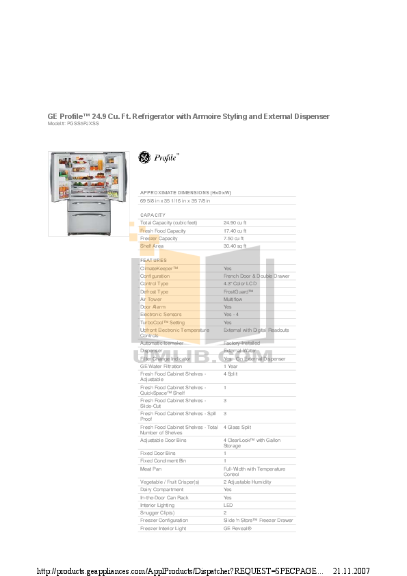 PDF manual for GE Refrigerator Profile PGSS5PJXSS
