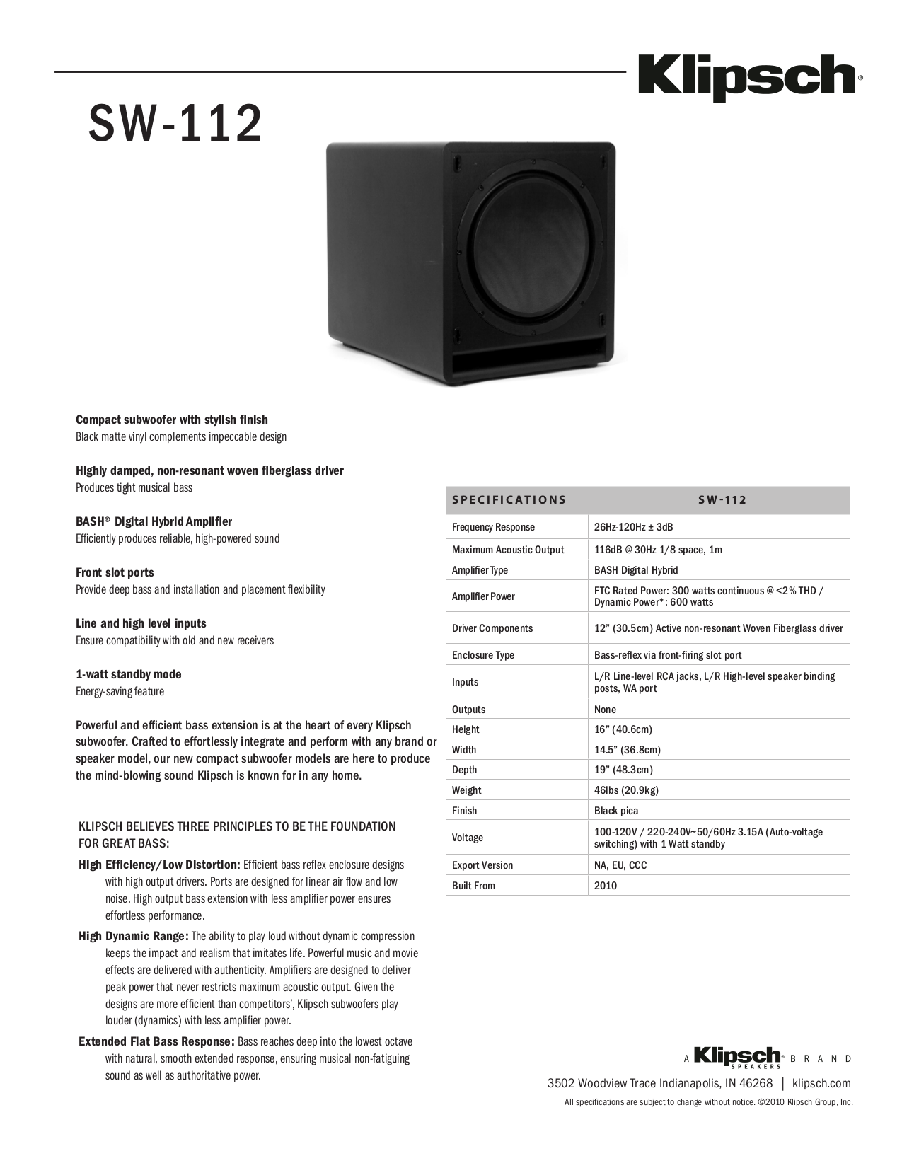 klipsch sw12 subwoofer