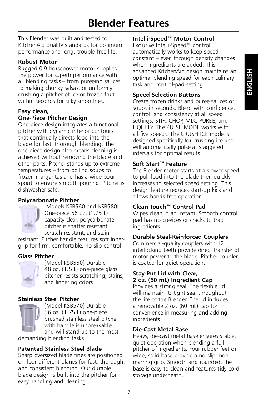 PDF manual for KitchenAid Blender KSB560