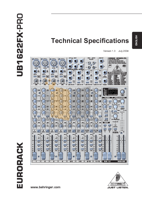 Download free pdf for Behringer Eurorack UB1622FX-Pro Mixers Other manual