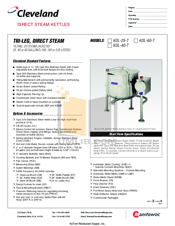 Download free pdf for Cleveland KDL40T Kettles Other manual