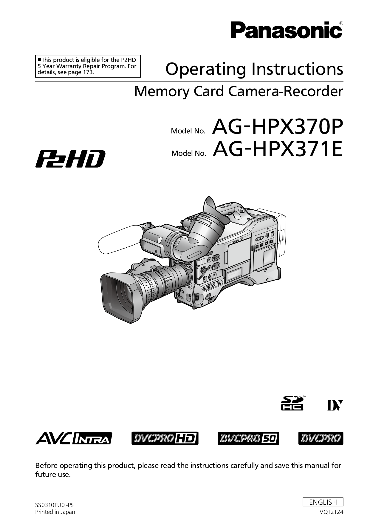 Download free pdf for Panasonic AGAC160 Camcorders manual