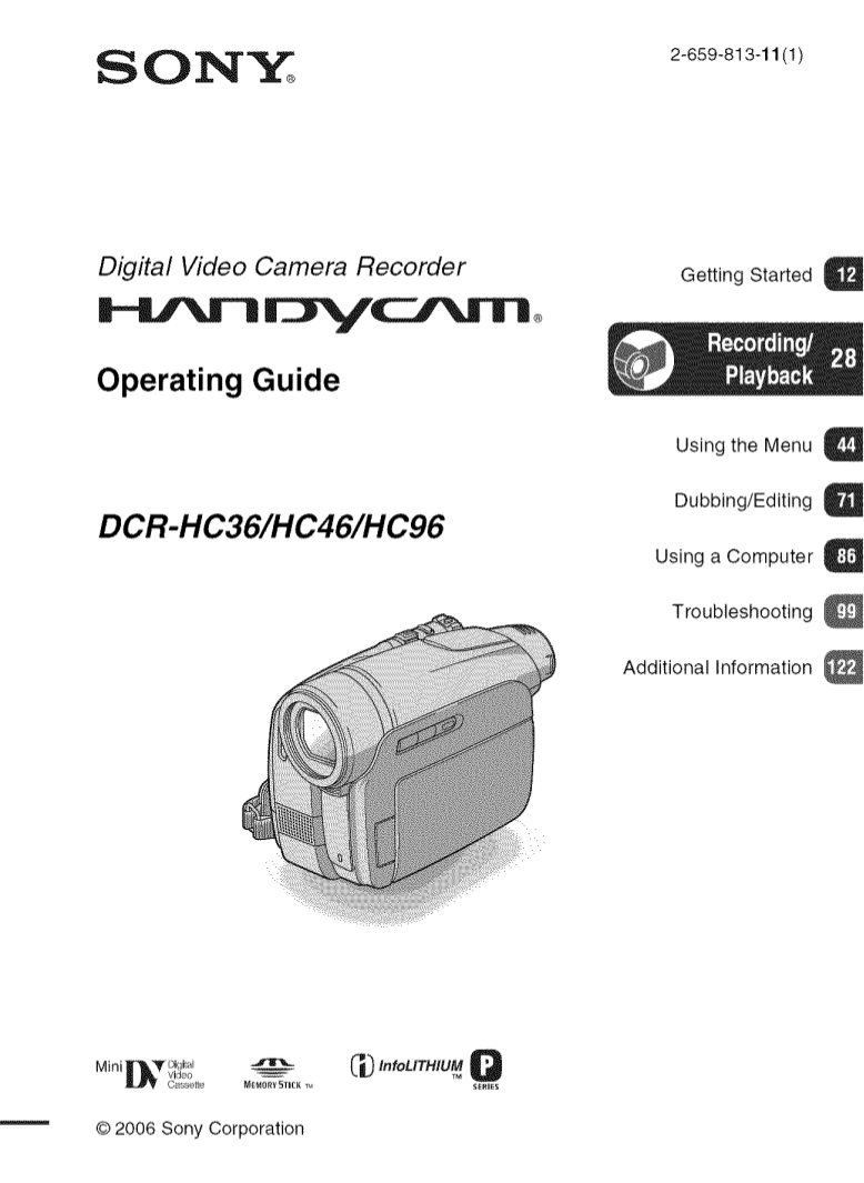 Download free pdf for Sony Handycam DCRHC36 Camcorders manual