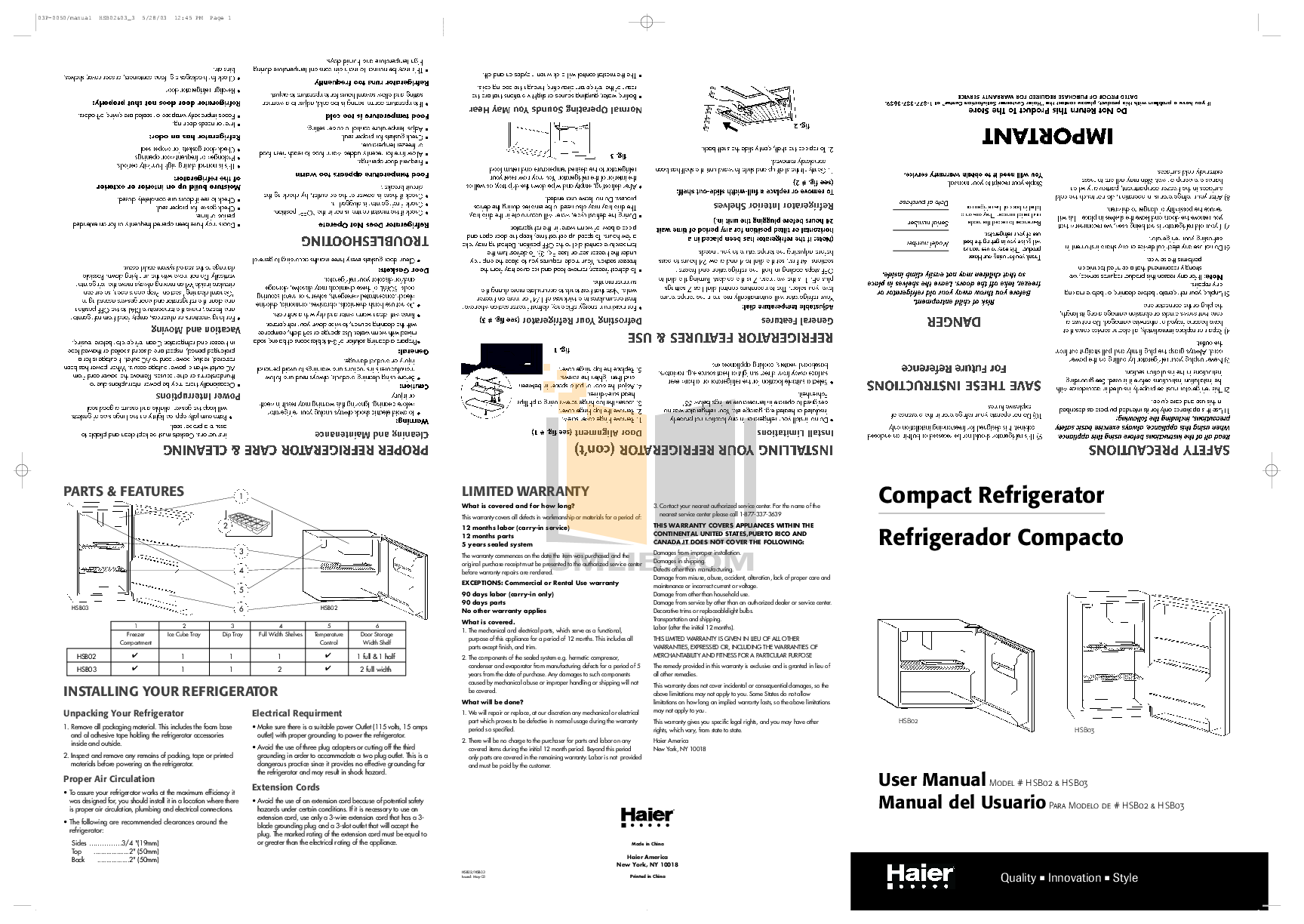 PDF manual for Haier Refrigerator HSB02-03